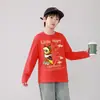 Camiseta de Manga Larga para Niños Algodón Puro Nueva de Primavera y Otoño Estilo Occidental Superior Niños Grandes Ropa de Moda Callejera Nacional