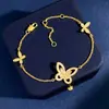 Pulsera Elegante de Lujo Ligero Estilo Coreano con Mariposa Fantasma Hueca de Diamantes Completos Diseño de Nicho Femenino Joyería Chapada en Oro de 18 Quilates Viento Frío