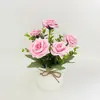 Rosas Simuladas Adornos de Decoración para Sala de Estar Flores Falsas Plantas Pequeñas en Maceta Oficina Dormitorio Mesa de Café Escritorio Paisaje Decoración de Habitación