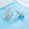 Brincos Novo Estilo Frescos e Doces Simples Design Dupla Borboleta Microincrustados com Zircônia Brincos Diários para o Trabalho Brincos Elegantes Femininos