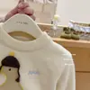 ¡Pato SieteLindo Limón Salado! Suéter de Punto para Niña Otoño/Invierno Cuello Redondo Bordado de Dibujos Animados Tejido Pantalones Falsos de Dos Piezas