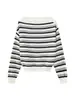 Louvre Primavera Temprana Nuevo Estilo Coreano Sencillo y Moderno Suéter Grueso de Rayas Off-Shoulder Holgado y Cómodo Top para Mujer