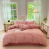Juego de cama de algodón lavado a cuadros de estilo no impreso, juego de cama de cuatro piezas, sábana de algodón, funda de edredón, gorro de cama, juego de tres piezas para dormitorio de estudiantes