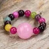 Anillos Artesanales de Piedra Natural con Cuentas de Alta Venta Transfronteriza para Mujer, Anillos Lisos de Ágata de una Sola Cuenta, Turmalina de Colores, Joyería Europea y Americana