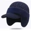 Conjunto de Duas Peças Chapéu de Lã com Proteção para Orelhas e Cachecol Masculino de Inverno Chapéu de Malha Duckbill Chapéu para Ciclismo Anti-Frio para Meia-Idade