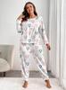 Conjunto de Ropa de Casa de Manga Larga para Mujer Talla Grande, Elástico, Imitación de Algodón, con Diseño de Corazón, Estilo Otoñal Transfronterizo Europeo y Americano, que se Puede Usar Afuera como Pijama