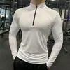 Nuevo Otoño Media Cremallera Fitness Manga Larga para Hombre Ropa Deportiva de Correr Absorbente de Sudor Transpirable de Secado Rápido Baloncesto Entrenamiento Ajustada