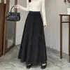 Nueva Falda Larga Elegante de Otoño para Mujer, Estilo Vintage, Cintura Alta, Adelgazante, Línea A, en Tela de Gamuza