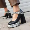 Zapatos Casuales de una Sola Capa para Mujer con Hebilla Zapatos Blancos de Bloques de Color Europeos y Americanos Zapatos de una Sola Capa de Comercio Exterior para Mujer con Estampado de Serpiente Zapatos para Mujer Beige