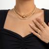 Collar de cadena de estilo frío, estilo empresarial, combinable con todo, con cuentas redondas distintivas y cadena de hueso de serpiente de doble capa para mujer.