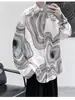 Camisa drapeada con diseño de patrón abstracto para hombre, estilo coreano, holgada, informal, personalizada, estilo Duffian, elegante, de manga larga, con estampado de tendencia
