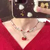Nuevo Collar de Perlas con Cerezas en Forma de Corazón Estilo Coreano para Mujer, Versátil Dulce de Verano, Cadena para Clavícula con Personalidad Dulce y Fresca, Lindo Accesorio de Cuello para Niña