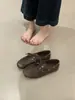 Sapatos Loafer Retrô para Mulheres, Sapatos Casuais Planos com Cadarço, Sapatos de Couro Versáteis de Bico Redondo, Sapatos Quentes de Algodão