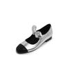 Sapatos Mary Jane de pele de ovelha macia com laço em cores doces 2025 primavera salto baixo grosso bico redondo sapatos de couro feminino