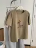 Camiseta de Manga Corta para Mujer con Estampado de Poni Juvenil de Dibujos Animados, Cepillada, Estilo Coreano 2026 Primavera/Verano, Corte Ajustado, Cuello Redondo, Hombro Normal, Camiseta Básica