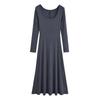 Vestido Largo Elegante de Otoño Temprano para Mujer al por Mayor, de Corte Ajustado, con Cuello Cuadrado Grande y Dobladillo Acampanado, Vestido Línea A que Afina la Cintura