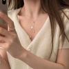 Plata de Ley S925 Mismo Estilo Perla Cuadrado Pequeño Marca Cadena de Clavícula Deslizante para Mujer Lujo Ligero Nicho Elegante Cadena para el Cuello con Deslizador