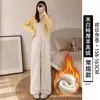 Calça de Veludo Cotelê Wide Leg Preta para Mulheres, Novo Estilo Primavera e Outono 2026, Corte Reto Slim, Caimento Fluido, Petite, Calça Casual Aconchegante