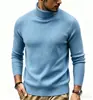Nova coleção outono e inverno masculina: Estilo europeu e americano, cor sólida, listrado verticalmente, suéter de malha slim fit, suéter quente, camada base, roupas masculinas