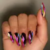 24 Piezas de Comercio Exterior Transfronterizo Más Vendidas Arte para Uñas 3D con Forma de Rombo Diseño Metálico Galvanizado Uñas Postizas Largas con Forma de Almendra Venta al por Mayor
