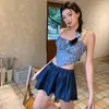 Maiô com Efeito Push-Up para Seios Pequenos Feminino, Conjunto de Três Peças, Emagrecedor, Estilo Ins, 2025, Cobre a Barriga, Fonte Termal, Novo Modelo Coreano