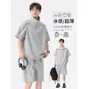 Traje Deportivo de Manga Corta con Shorts para Hombre Verano Media Cremallera Seda de Hielo Fresco Ajuste Holgado Conjunto Marca de Moda Comercio Exterior Venta al por Mayor Transfronteriza