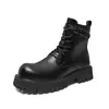 Botas Martin de Cano Alto de Tamanho Grande Transfronteiriças para Homens, Botas de Motocicleta de Salto Aumentado de Solado Grosso Estilo Britânico, Novas Botas de Couro para Trabalho Quatro Estações