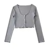 Nueva Camiseta Ajustada de Manga Larga de un Solo Botón 2023, Estilo Trendy de Influencer, Chaqueta Cardigan Larga de Manga Larga con Cuello Redondo Grande para Mujer