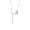 Collar de Perlas con Borla de Mariposa Lujo Accesible Nicho Collar de Gama Alta Joyería Pequeña de Acero de Titanio Transparente Cadena de Clavícula de Gama Alta para Mujer