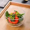 Tazón de Vidrio Estilo Japonés Vajilla Redonda Tazón para Fruta Yogur Verduras Hogar Vidrio de Doble Capa Tazón para Ensalada Vidrio Resistente al Calor