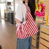 Bolso de Lona Rayado de Verano para Mujer Nuevo Estilo Coreano Ins Bolso de Mano para el Trabajo Estilo Perezoso Letra Bolso de Hombro de Doble Cara