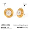 Brincos de Pérola em Aço Titânio Jingqiao Transfronteiriços Ouro 18K Joias de Alto Padrão Brincos de Aço Inoxidável Joias de Design de Nicho