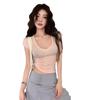 Camiseta Fina Rosa Microtransparente de Cuello en V Manga Corta para Mujer Verano Ajustada Adelgazante Camiseta Base Versátil Top Corto Casual