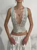 Estilo Puramente Atractivo Hecho a Medida, Ribete de Encaje Multicolor, Chaleco de Tirantes con Escote en V que Ceñe la Cintura, Top Tubo Transparente de Moldeo con Lazo al Frente