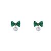 Pendientes de plata S925 con forma de aguja, temperamento moderno, con lazo rojo y verde, pendientes femeninos de circonita superbrillante, venta al por mayor