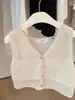 Chaleco de Punto sin Mangas con Cuello en V Color Albaricoque para Mujer, Chaleco Exterior Corto de Verano para Figuras Petite