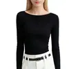 Elegante Camiseta Base de Hombros Caídos para Mujer, Nueva Moda 2026, Camiseta de Manga Larga de Color Sólido, Top Elástico que Ceñe la Cintura