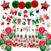 Set de Globos Temáticos Navideños Papá Noel Banderines Variados Banderas Tela de Fondo Decoración de Fiesta Globos de Látex