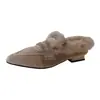 Zapatos de Otoño para Mujer de Punta Fina y Peludos para Exteriores, Mocasines Cerrados Forrados de Lana Estilo Europeo y Americano, Mocasines Negros sin Cordones al por Mayor