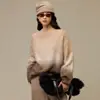 Tie-dye gradient cashmere wool brushed knit sweater top for women, autumn and winter, thick, round neck, knitwear, early autumn inner layer, base layer