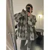 Suéter de Punto Jacquard a Bloques de Color Cuadrícula Otoño e Invierno Estilo Nuevo Cárdigan para Mujer Abrigo de Cuello en V Holgado Estilo Retro Artístico