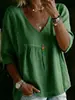 2026 Nova Blusa Camisa Feminina de Renda com Decote em V, Cor Sólida, Manga Três Quartos, Casual, para Comércio Exterior Transfronteiriço