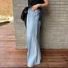 Pantalones Largos de Mezclilla Blancos Deslavados de Torre con Parches Personalizados de Cintura Alta y Micro-Campana Estilo Nuevo