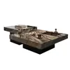 Mesa de Café Minimalista de Pizarra Estilo Italiano, Moderna Lujo Ligero Sala de Estar Uso Doméstico, Combinación Cuadrada para Apartamento Pequeño de Gama Alta