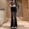 Jeans Boca de Sino com Barra Desfiada Plus Size para Mulheres, Novo Estilo Outono 2025 para Mulheres Curvilíneas, Calça Bootcut de Cintura Alta Emagrecedora