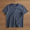Respirável e com elasticidade em quatro direções! Camiseta masculina casual de verão, cor sólida, gola redonda, canelada, manga curta, com absorção de umidade e secagem rápida