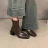 Botas Cortas Elegantes de Marca Retro con Tacón Grueso, Empalme Delgado para Mujer, Otoño e Invierno, Nuevas, Punta Cuadrada Blanca, Cremallera Trasera, Tacón Alto, Botas Elásticas