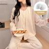 Pijama estilo coreano con almohadilla en el pecho para mujer, manga larga para primavera y otoño, algodón con estampado de nubes y rayas, nuevo estilo 2025, ropa de casa para primavera y otoño para mujer