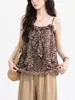 Top Camisola Delgada con Estampado de Leopardo Veljli para Mujer, Diseño de Verano, Corte Holgado, Gasa Fruncida