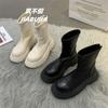 Botines Cortos para Mujer 2025 Primavera y Otoño Nuevo Moderno Versátil Cierre Trasero Plataforma Suela Gruesa Antideslizantes Botas Ajustadas Moda